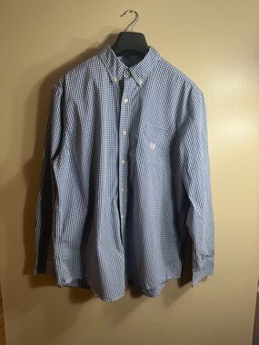 Chaps Blue Gingham Button Down Shirt XL Stretch Kentucky Deryby Style
